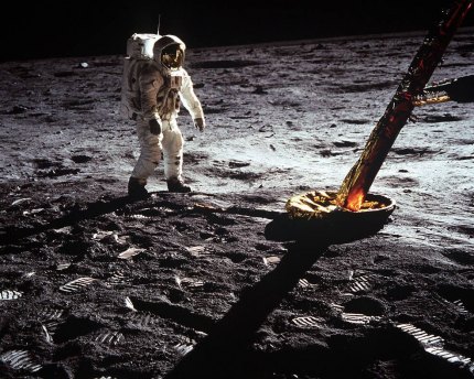 Edwin E. "Buzz" Aldrin Jr., on the moon July 20, 1969, in a photo taken by Neil A. Armstrong, Apollo 11 commander.